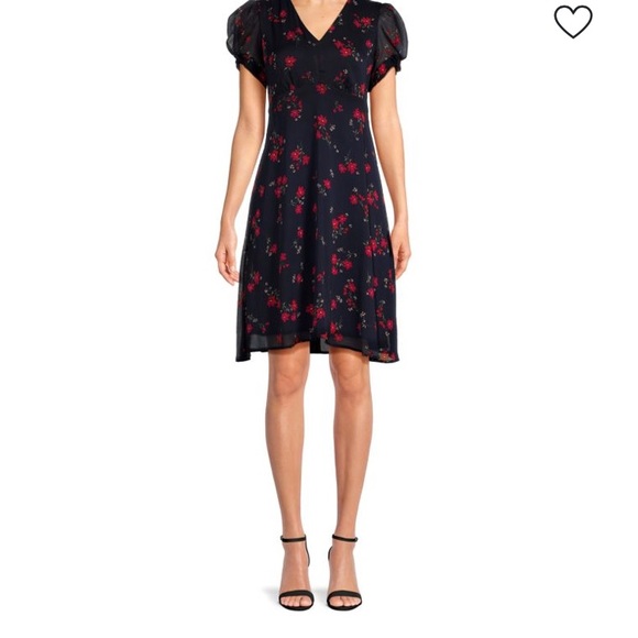 Calvin Klein Black Dress with Red Floral Design - Picture 9 of 10